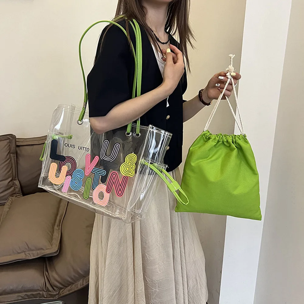 Transparent Letter Print Large Capacity Tote Bag Women's New Trendy Shoulder Bag Simple and Versatile Commuter Bag
Transparent Letter Print Large Capacity Tote Bag Women's New Trendy Shoulder Bag Simple and Versatile Commuter Bag