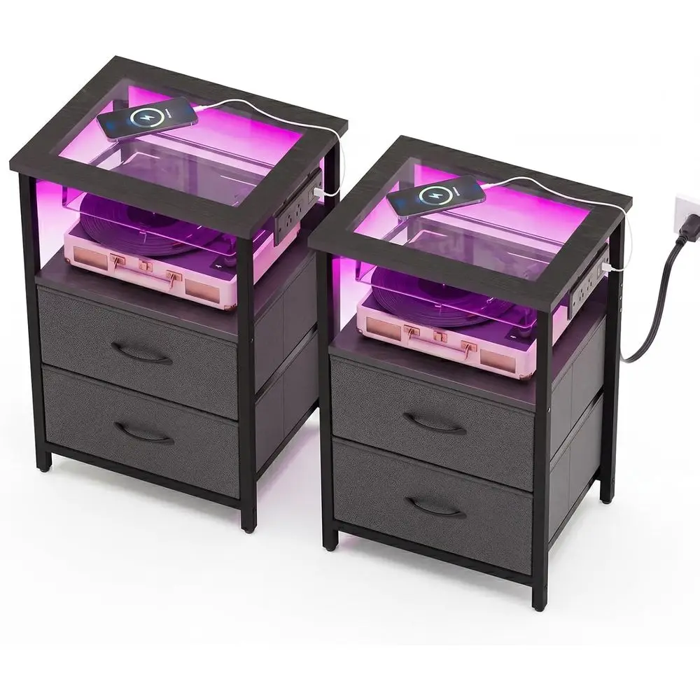 2-Piece Glass Top Nightstand Set with Charging Station and LED Light for Bedroom or Living Room, Black
2-Piece Glass Top Nightstand Set with Charging Station and LED Light for Bedroom or Living Room, Black