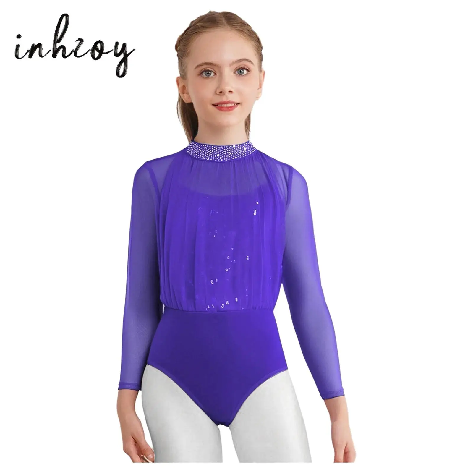 Girls Sequins Rhinestones Figure Skating Gymnastics Leotard Long Sleeve Keyhole Back Sheer Mesh Bodysuit Ballet Dance Costume
Girls Sequins Rhinestones Figure Skating Gymnastics Leotard Long Sleeve Keyhole Back Sheer Mesh Bodysuit Ballet Dance Costume