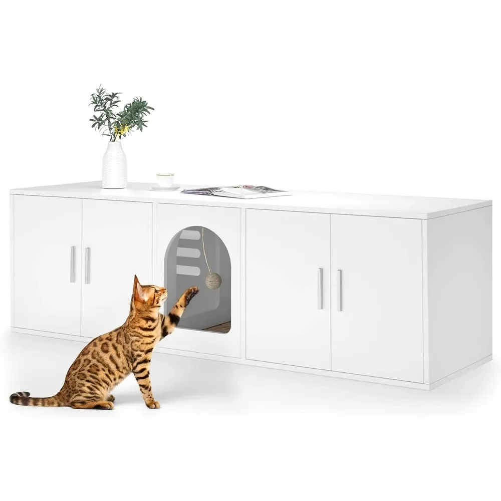 Litter Box Enclosure for 2 Cats, Cat Litter Box Enclosure Furniture with Double Room, Wooden Litter Box Furniture with Cat Door
Litter Box Enclosure for 2 Cats, Cat Litter Box Enclosure Furniture with Double Room, Wooden Litter Box Furniture with Cat Door