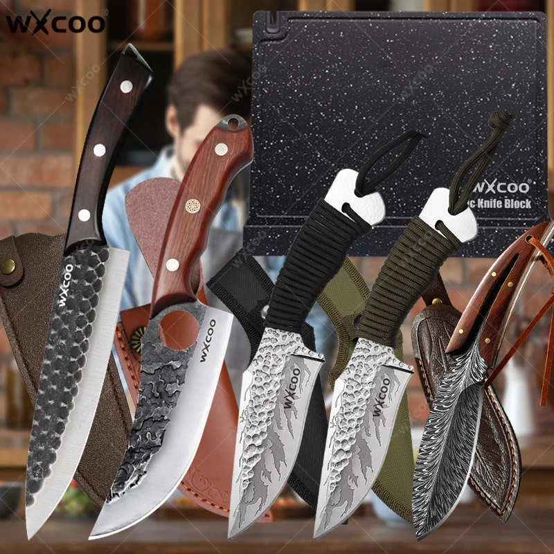 WXCOO High Carbon Steel Butcher Boning Knife Forged Kitchen Chef Knife Meat Fish Fruit Cleaver Knives with Cover Knife Block
WXCOO High Carbon Steel Butcher Boning Knife Forged Kitchen Chef Knife Meat Fish Fruit Cleaver Knives with Cover Knife Block