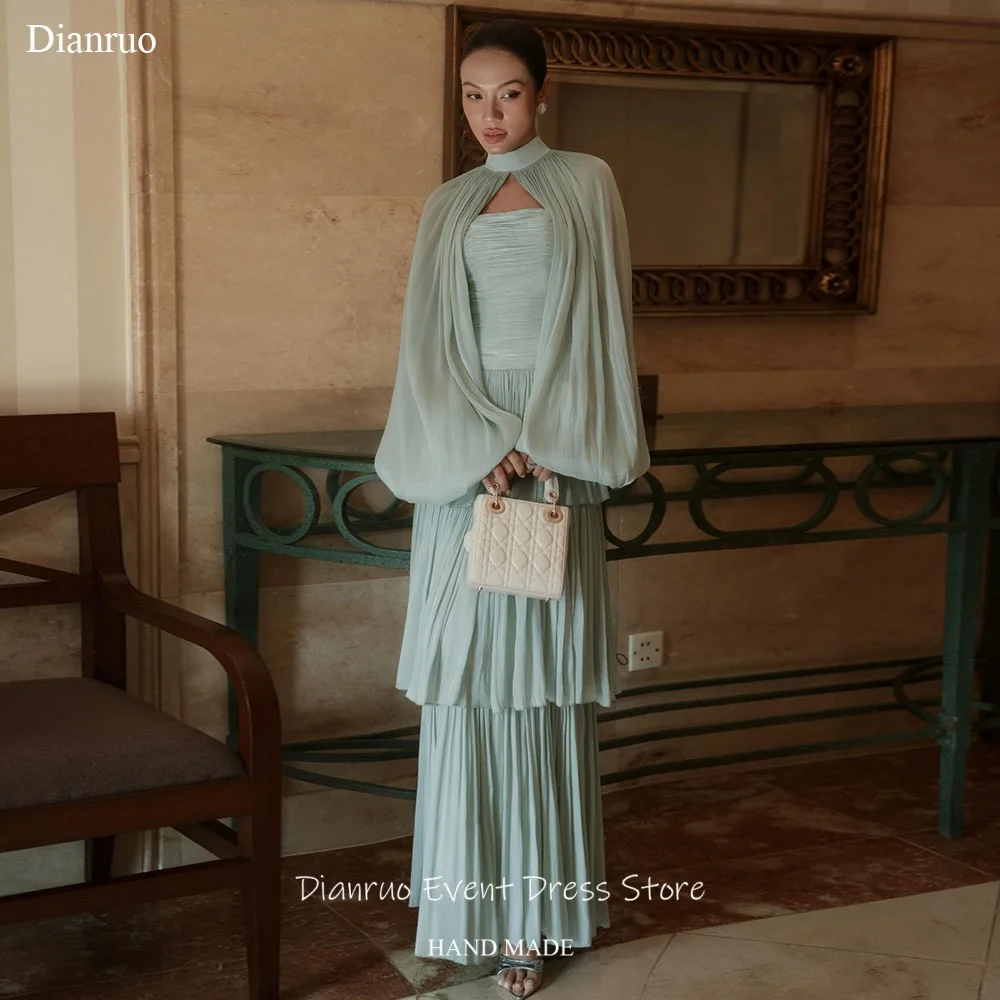 Dianruo Green High Neck Evening Dress A Line Cape Vestido De Fiesta Ruched Tiered Chiffon Vestidos De Graduación Customized
Dianruo Green High Neck Evening Dress A Line Cape Vestido De Fiesta Ruched Tiered Chiffon Vestidos De Graduación Customized