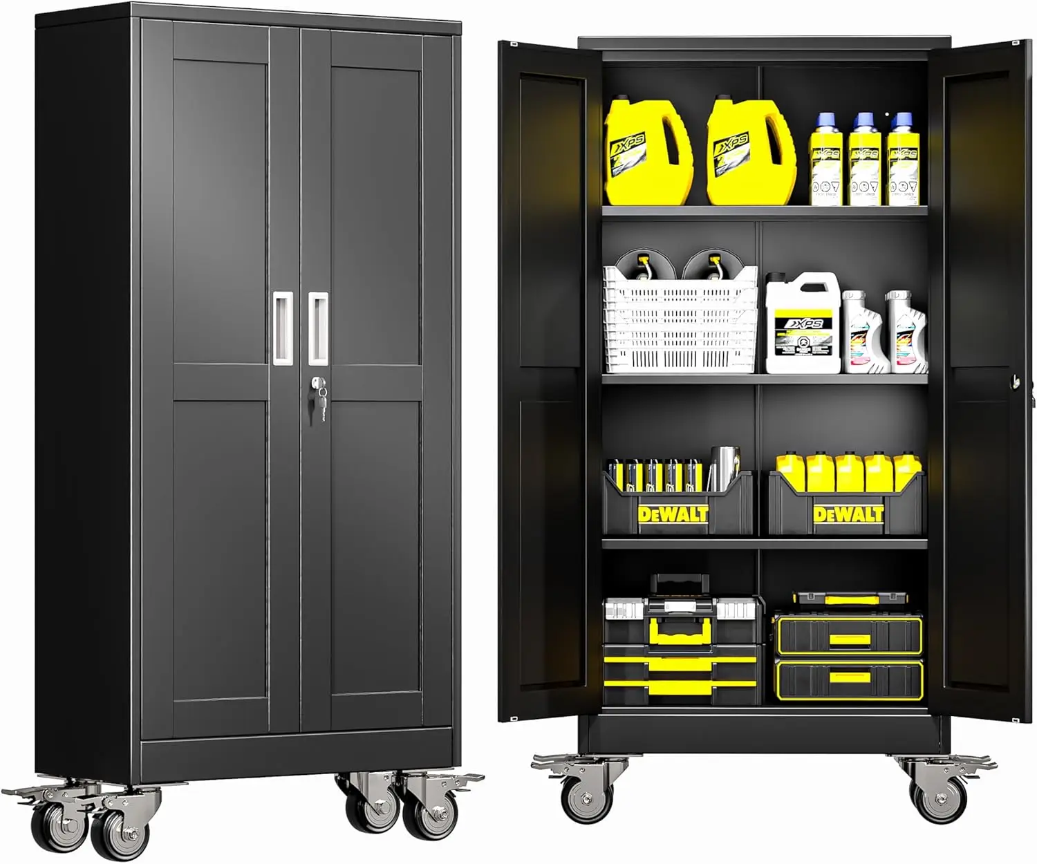 Metal Garage Storage Cabinet with Lock, 61” Tall Lockable File Cabinet with Wheels, Steel Tool
Metal Garage Storage Cabinet with Lock, 61” Tall Lockable File Cabinet with Wheels, Steel Tool