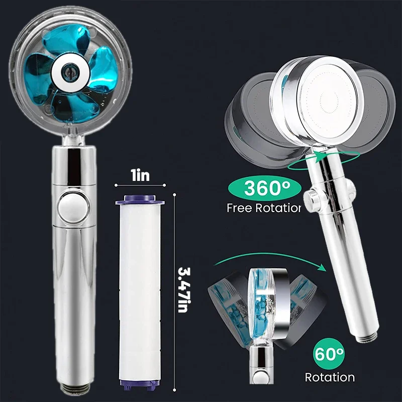 High Pressure Shower Head Rainfall Water Saving 360 Rotating Twin Turbo Propeller Fan Showerhead Bathroom Accessories
High Pressure Shower Head Rainfall Water Saving 360 Rotating Twin Turbo Propeller Fan Showerhead Bathroom Accessories