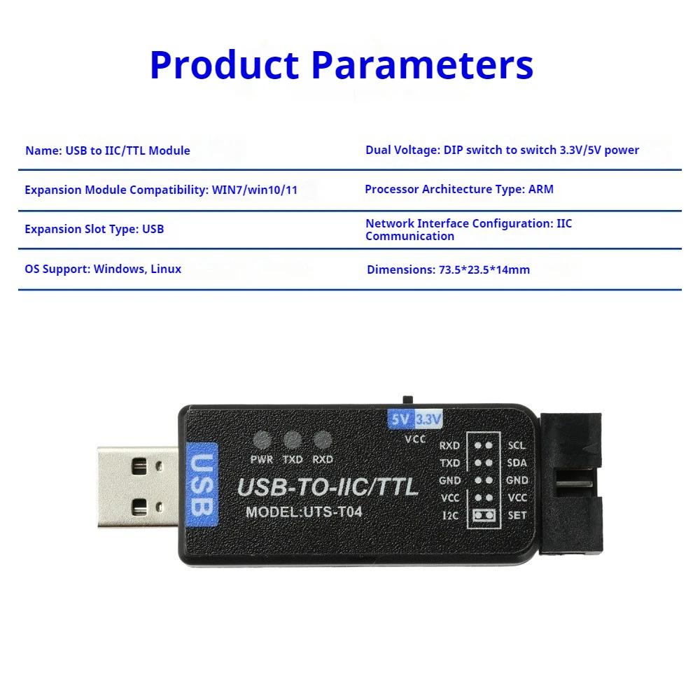USB to IC2 IIC/TTL Serial Port UART 2in1 Communication Module CH341T Serial Port Flashing Downloader Industrial Grade Converter
USB to IC2 IIC/TTL Serial Port UART 2in1 Communication Module CH341T Serial Port Flashing Downloader Industrial Grade Converter
