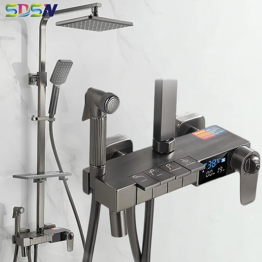 Gray Digital Bathroom Shower Set Quality Brass Thermostatic Shower System Faucets Hot Cold Gunmetal Digital Piano Shower Set
Gray Digital Bathroom Shower Set Quality Brass Thermostatic Shower System Faucets Hot Cold Gunmetal Digital Piano Shower Set