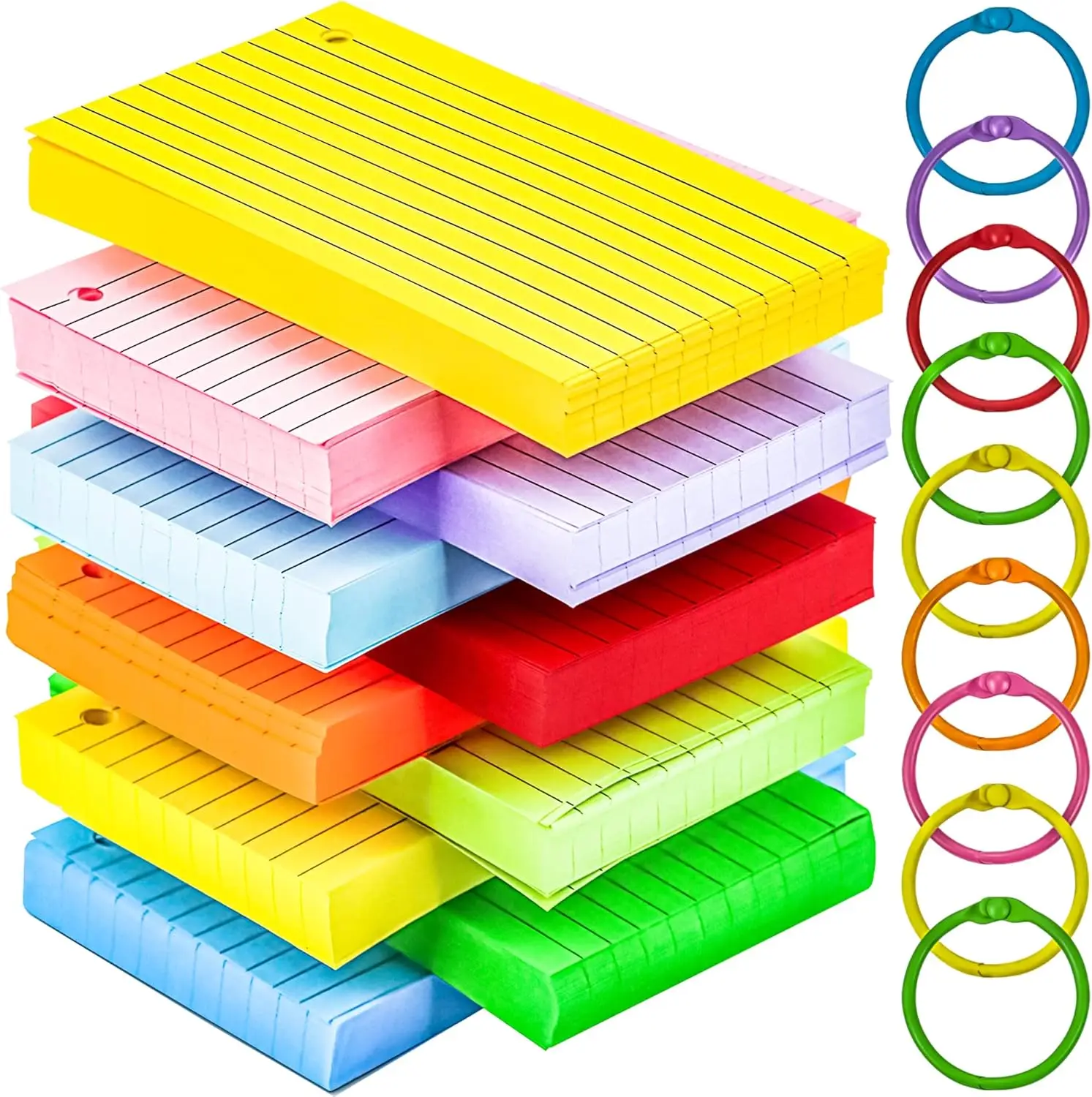 600Pcs Colored Index Cards 3x5 with Rings, Lined Flash Cards for Study, School, Office
600Pcs Colored Index Cards 3x5 with Rings, Lined Flash Cards for Study, School, Office