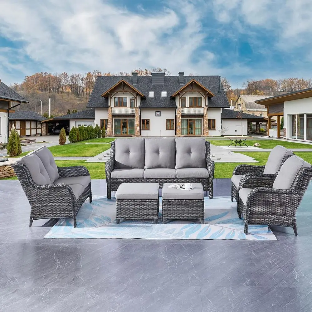 6-Piece Outdoor Rattan Sectional Set with Sofa, Loveseat, 2 Chairs, and 2 Ottomans in Mixed Grey/Grey for Patio or Deck
6-Piece Outdoor Rattan Sectional Set with Sofa, Loveseat, 2 Chairs, and 2 Ottomans in Mixed Grey/Grey for Patio or Deck