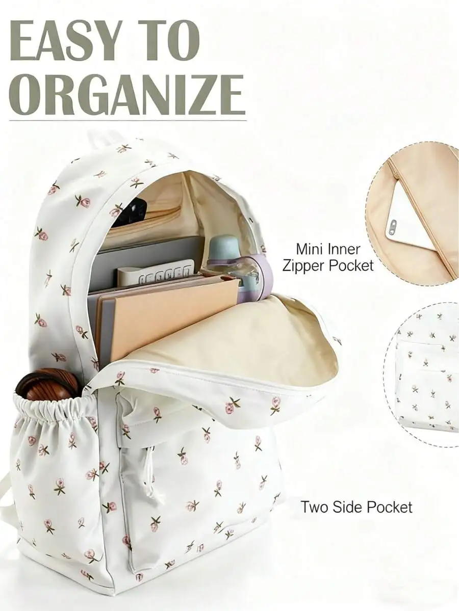 Floral Print Backpack With Multiple Pockets And Compartments, Waterproof Large Capacity
Floral Print Backpack With Multiple Pockets And Compartments, Waterproof Large Capacity