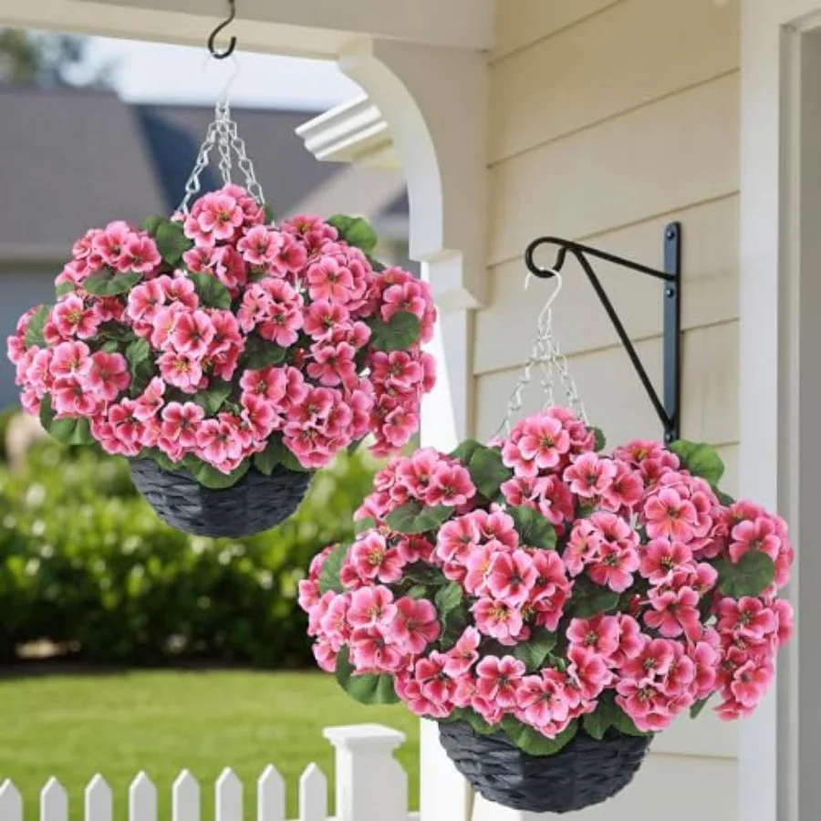2 Set Artificial Geraniums Flowers with Hanging Baskets for Outdoors - Sun Resistant Silk with Geranium Flowers Fake Hanging Pl
2 Set Artificial Geraniums Flowers with Hanging Baskets for Outdoors - Sun Resistant Silk with Geranium Flowers Fake Hanging Pl