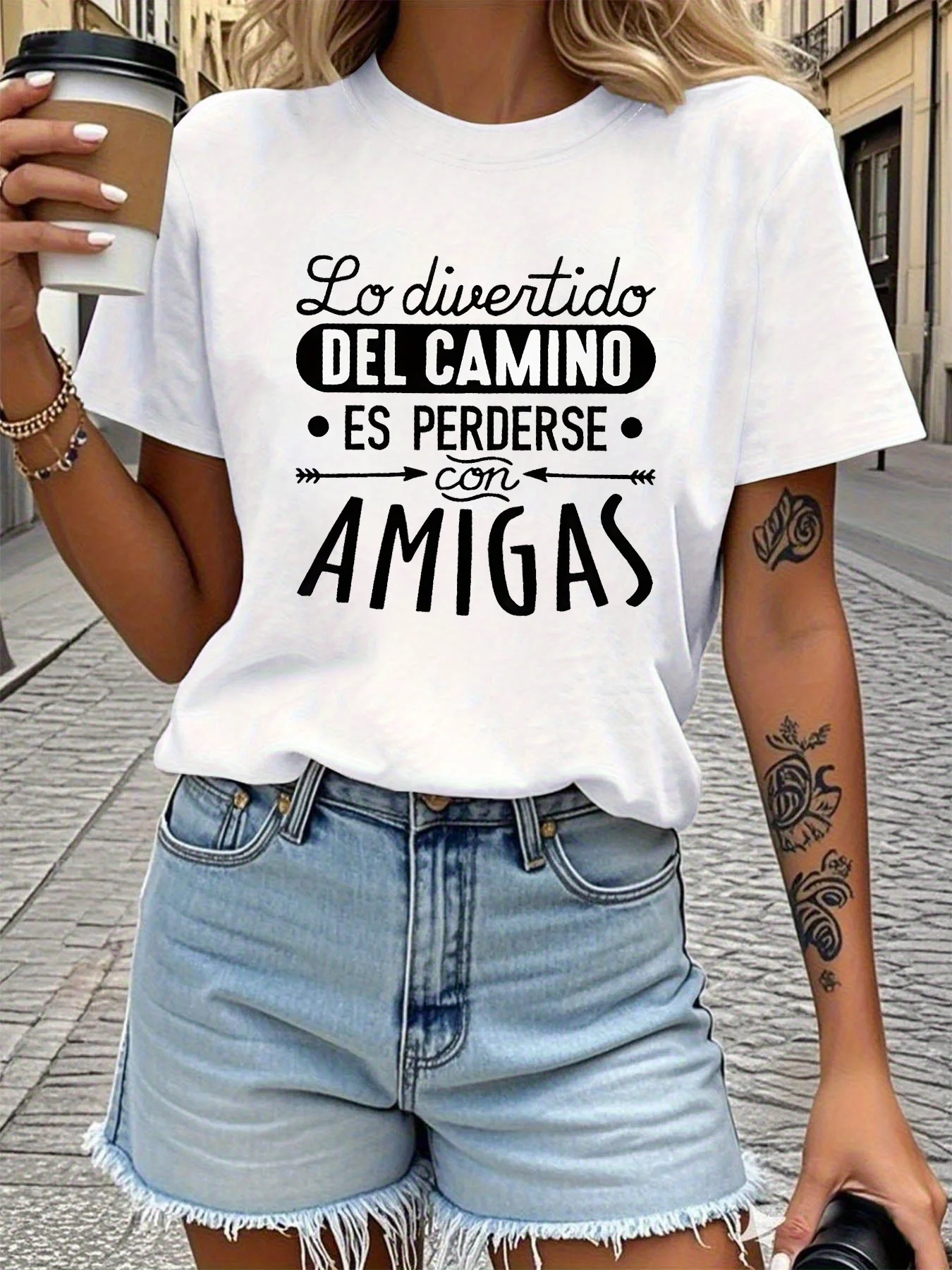 Women's T-shirt Short Sleeve Lo divertido del camino Spanish Letter Print Crew Neck Casual Top For Summer & Spring
Women's T-shirt Short Sleeve Lo divertido del camino Spanish Letter Print Crew Neck Casual Top For Summer & Spring