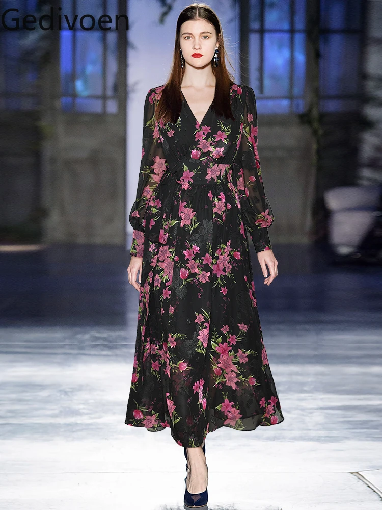 Gedivoen Spring Fashion Designer Floral Print Dress Women V Neck Long Sleeves Classy Casual Beach Party Maxi Dresses
Gedivoen Spring Fashion Designer Floral Print Dress Women V Neck Long Sleeves Classy Casual Beach Party Maxi Dresses