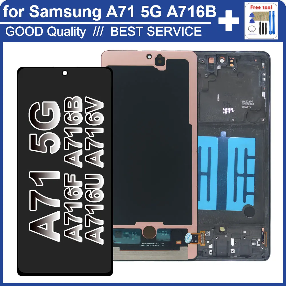New Tested AMOLED for Samsung Galaxy A71 5G A716B LCD Display Touch Screen Digitizer Assembly for Samsung A71 LCD with Frame
New Tested AMOLED for Samsung Galaxy A71 5G A716B LCD Display Touch Screen Digitizer Assembly for Samsung A71 LCD with Frame