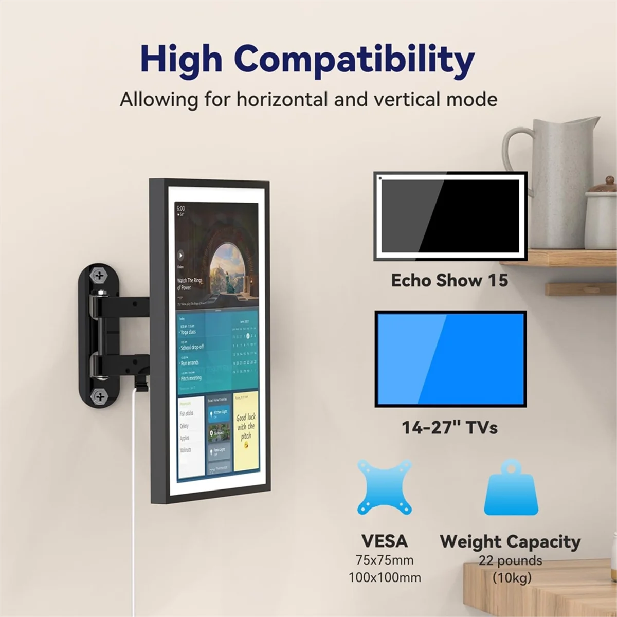 Mount for Echo Show 15, Adjustable Show 15 Wall Mount Bracket, Swivel Horizontal or Vertical, Extension Wall Mount Stand CX
Mount for Echo Show 15, Adjustable Show 15 Wall Mount Bracket, Swivel Horizontal or Vertical, Extension Wall Mount Stand CX