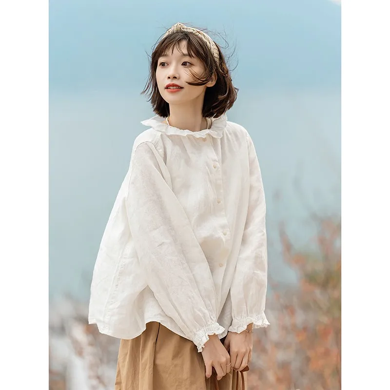 2023 Spring Summer Preppy Style Women Long Sleeve Loose White Shirt Peter Pan Collar Single Breasted Casual Cotton Blouse P544
2023 Spring Summer Preppy Style Women Long Sleeve Loose White Shirt Peter Pan Collar Single Breasted Casual Cotton Blouse P544