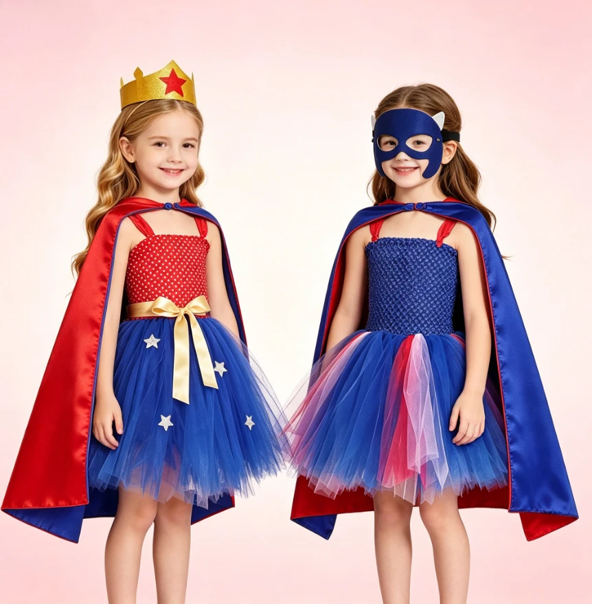 Girls Boys Catton heroes Tutu Dress with Two Colored Cape Mask 3-Piece Set Kid for Halloween Festival Birthday Party Fancy Dress
Girls Boys Catton heroes Tutu Dress with Two Colored Cape Mask 3-Piece Set Kid for Halloween Festival Birthday Party Fancy Dress