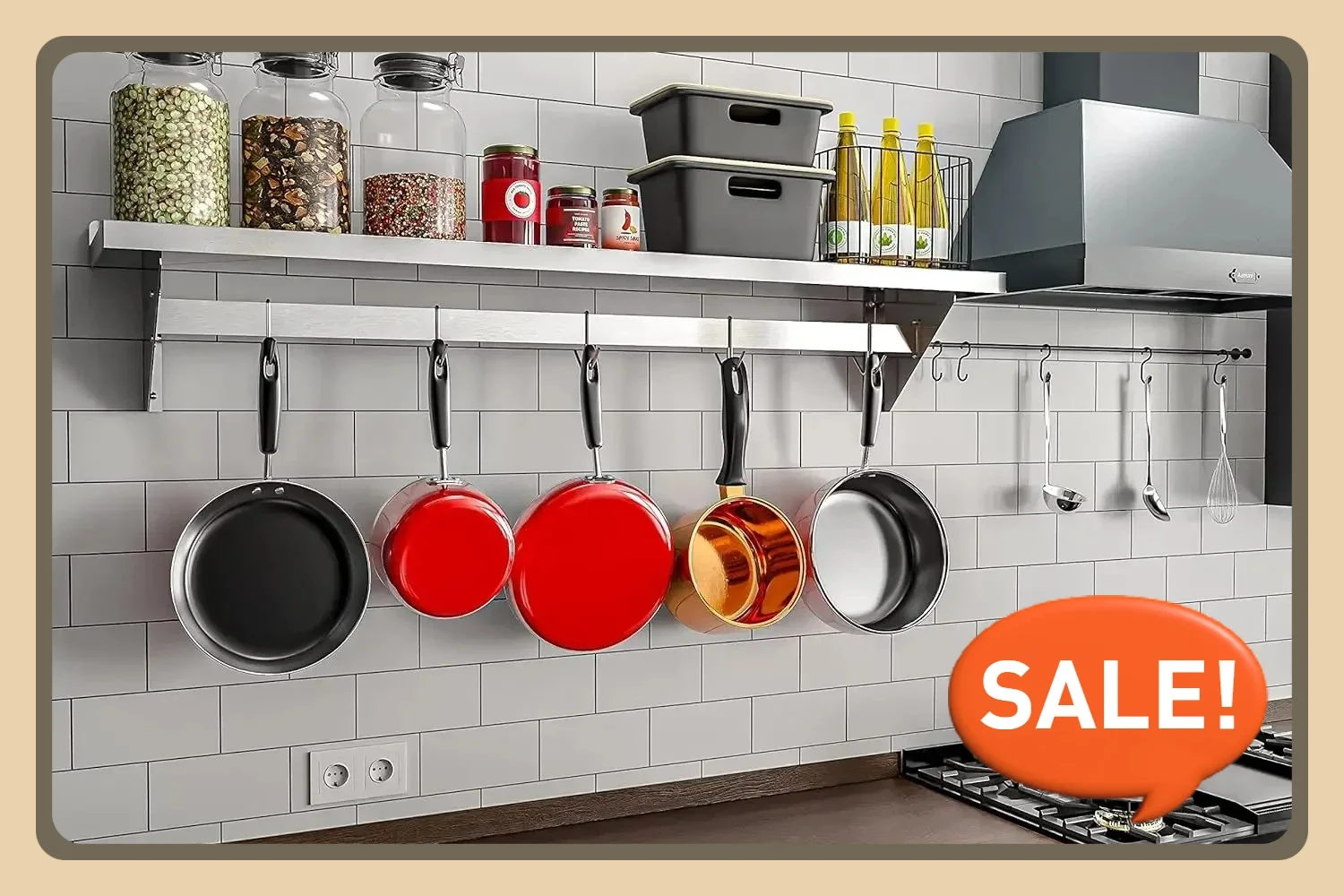 Commercial Wall Mounted, Utensils, Kitchen Cooking Pot Rack Organizer Shelf for Pots and Pans with 5 Removable Storage Hooks
Commercial Wall Mounted, Utensils, Kitchen Cooking Pot Rack Organizer Shelf for Pots and Pans with 5 Removable Storage Hooks