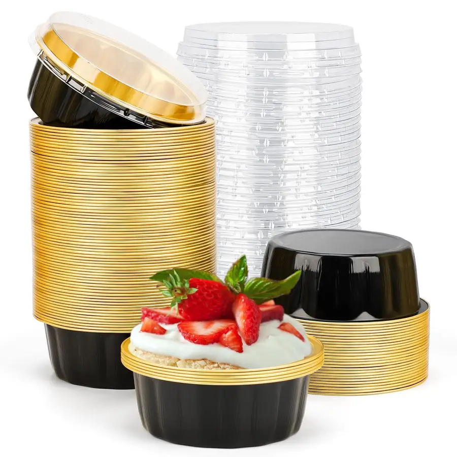 Disposable Ramekins 8oz, 100 Pack Black Gold Aluminum Foil Cups with Lids, Disposable Creme Brulee Muffin Cupcake Baking Cup Min
Disposable Ramekins 8oz, 100 Pack Black Gold Aluminum Foil Cups with Lids, Disposable Creme Brulee Muffin Cupcake Baking Cup Min