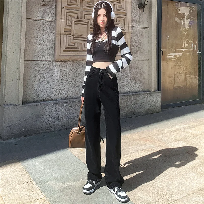Удобные женские прямые джинсы, приятные для кожи, эластичные однотонные черные брюки с высокой посадкой для отдыха, японские корейские модные брюки Y2k
Удобные женские прямые джинсы, приятные для кожи, эластичные однотонные черные брюки с высокой посадкой для отдыха, японские корейские модные брюки Y2k