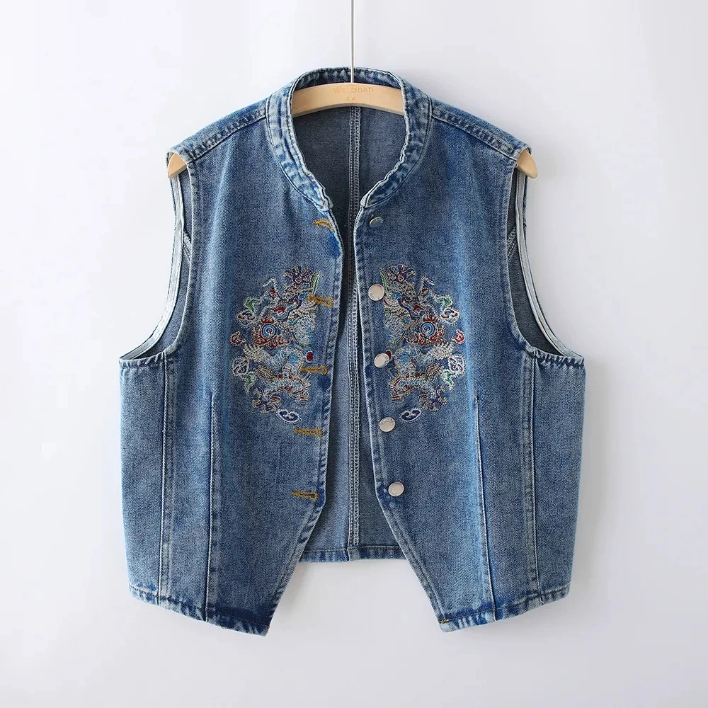 Chinese Style Spring Autumn Denim Vest For Women 2025 New Women All-Match Denim Vest Coat Embroidery Loose Female Denim Jacket
Chinese Style Spring Autumn Denim Vest For Women 2025 New Women All-Match Denim Vest Coat Embroidery Loose Female Denim Jacket