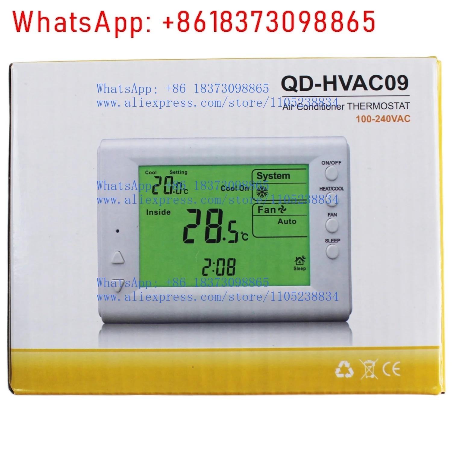 Термостат для кондиционера Honeycool QD-HVAC09, большой ЖК-дисплей, 100-240В переменного тока, запчасти для систем ОВКВ
Термостат для кондиционера Honeycool QD-HVAC09, большой ЖК-дисплей, 100-240В переменного тока, запчасти для систем ОВКВ
