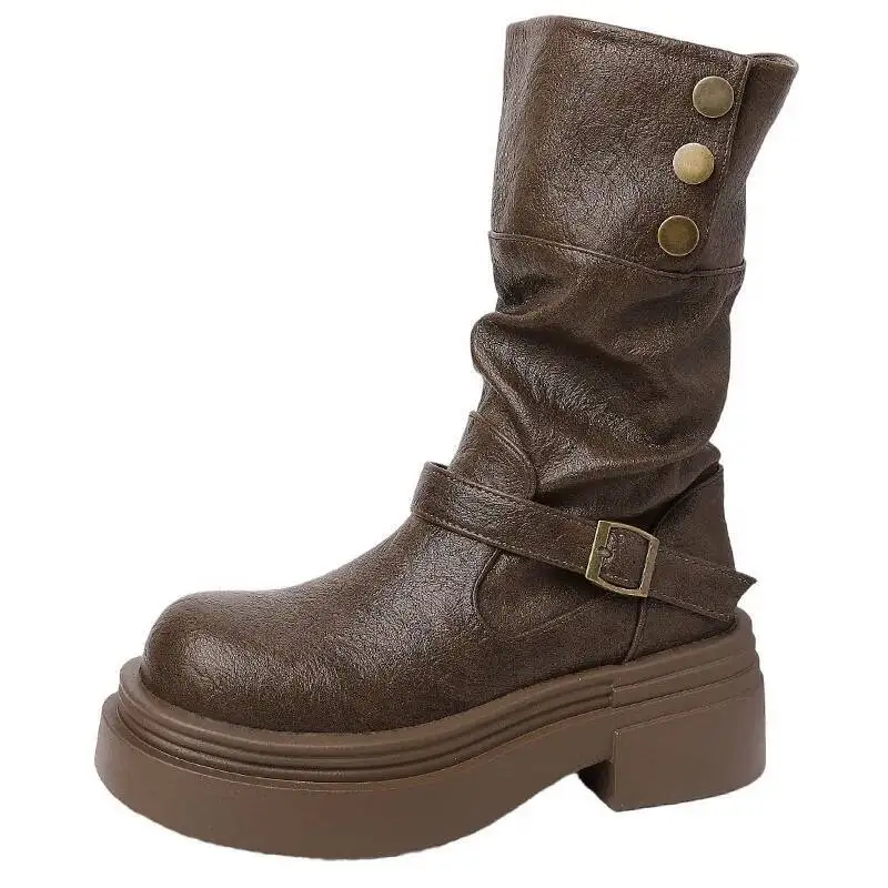 Leather Boots Chunky Heel Thick-Soled Mid Calf Boots Women's Autumn Winter English Style Retro Design Forward Foldable Leather
Leather Boots Chunky Heel Thick-Soled Mid Calf Boots Women's Autumn Winter English Style Retro Design Forward Foldable Leather
