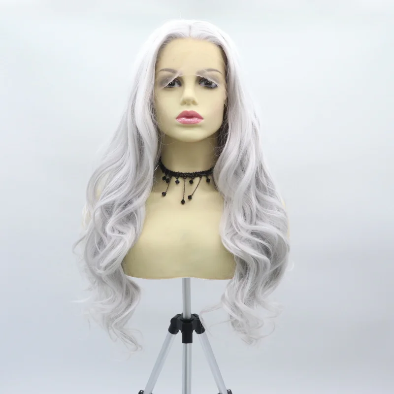 Hand-woven front lace silver-gray 13*3 middle-parted large wavy long curly hair synthetic wig
Hand-woven front lace silver-gray 13*3 middle-parted large wavy long curly hair synthetic wig