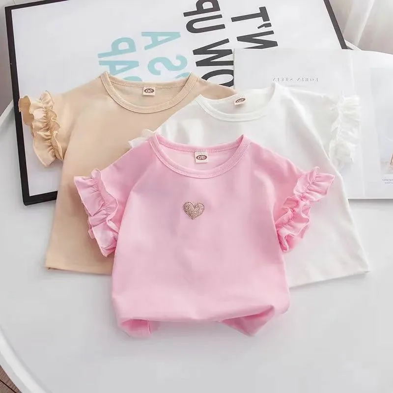 Girls Summer Short Sleeve T-shirt Baby Girls' Sweet Lace Heart Print Cotton Top Korean Kids Casual Round Neck Loose T-shirt
Girls Summer Short Sleeve T-shirt Baby Girls' Sweet Lace Heart Print Cotton Top Korean Kids Casual Round Neck Loose T-shirt