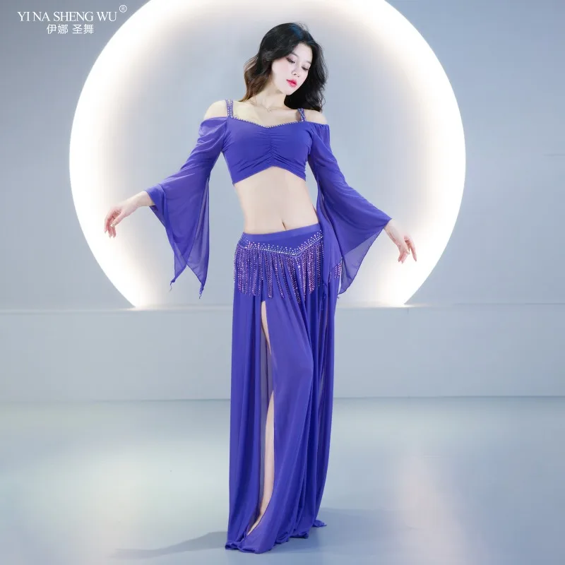 Женский костюм для танца живота, сексуальный сетчатый топ с открытыми плечами и длинная юбка с разрезом, восточная одежда для выступлений для взрослых
Женский костюм для танца живота, сексуальный сетчатый топ с открытыми плечами и длинная юбка с разрезом, восточная одежда для выступлений для взрослых