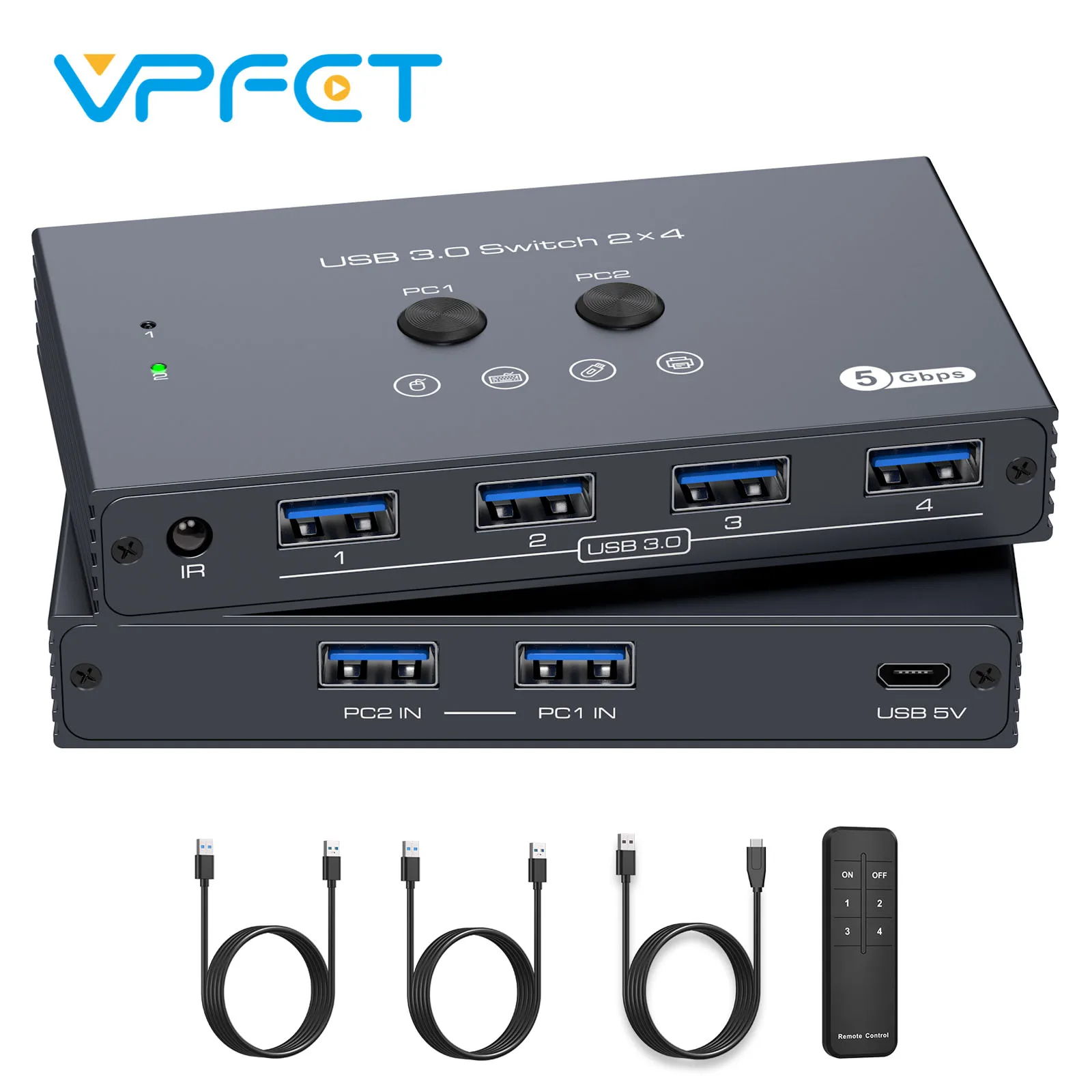 VPFET USB Switch for 2/3 PC Share 4 Devices 2×4 and 3×4 High Speed Hub with Remote Control for Keyboard Mouse Printer Scanner
VPFET USB Switch for 2/3 PC Share 4 Devices 2×4 and 3×4 High Speed Hub with Remote Control for Keyboard Mouse Printer Scanner