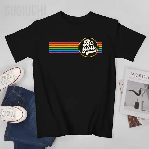 Unisex Men LGBTQ Be You Gay Pride LGBT Ally Rainbow Flag Retro Vintage Tshirt Tees T Shirts Women Boys 100% Cotton T-Shirt