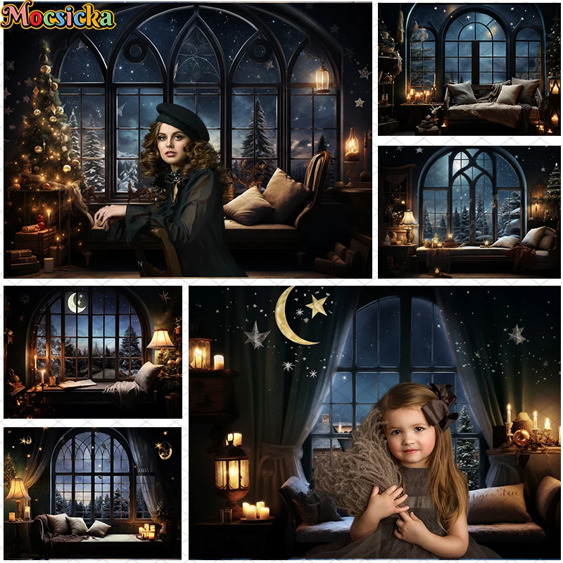 Winter Christmas Window Photography Backdrop Night Starry Night Cuddle Pillow Decor Kids Family Portrait Photo Background Studio
Winter Christmas Window Photography Backdrop Night Starry Night Cuddle Pillow Decor Kids Family Portrait Photo Background Studio