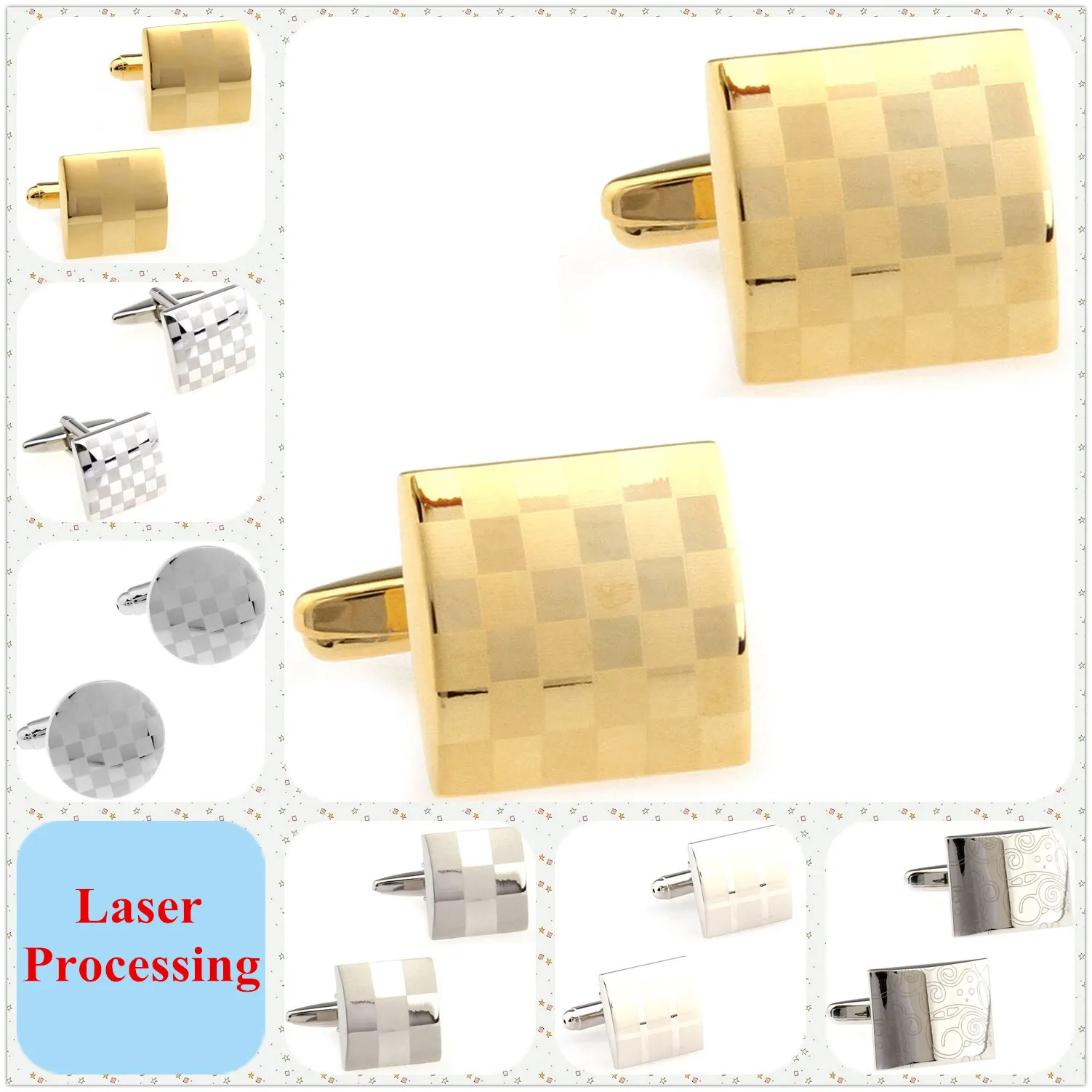 7 Designs TZG Stainless Steel Cufflinks Mens Cuff Links Laser Processing (2 Pairs / Lot)
7 Designs TZG Stainless Steel Cufflinks Mens Cuff Links Laser Processing (2 Pairs / Lot)