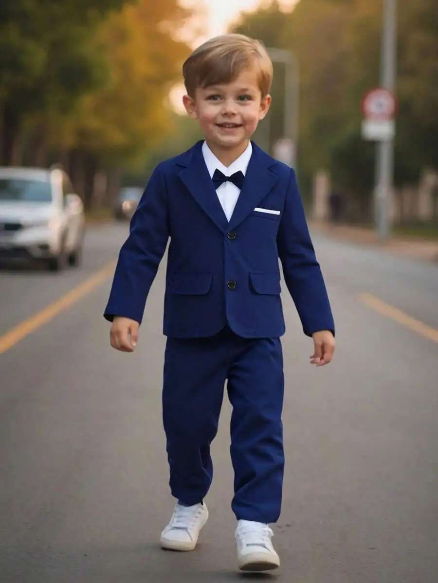 Костюм для мальчиков: темно-синий, 2 предмета, с галстуком-бабочкой, повседневный пиджак и брюки на резинке
Костюм для мальчиков: темно-синий, 2 предмета, с галстуком-бабочкой, повседневный пиджак и брюки на резинке