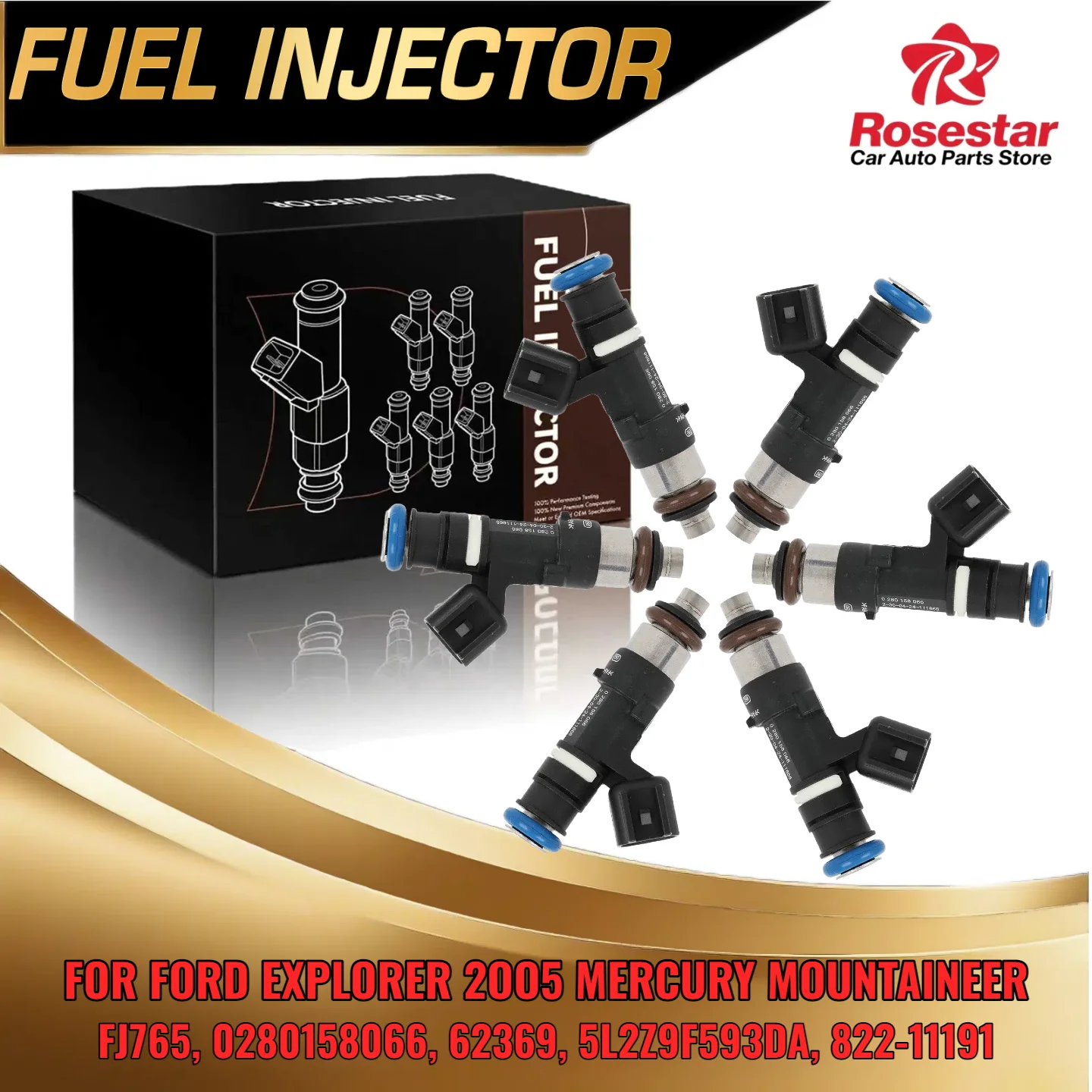 Set of 6 Fuel Injector for Ford Explorer for Mercury Mountaineer 2005 4.0L Flex 62369 5L2Z9F593DA
Set of 6 Fuel Injector for Ford Explorer for Mercury Mountaineer 2005 4.0L Flex 62369 5L2Z9F593DA