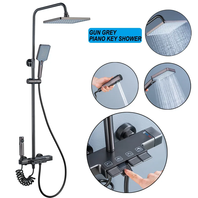 Modern Luxury Bathroom Piano Thermostatic Spray Shower Head Set Gun Grey Wall Mounted Brass Bathroom Rainfall Shower Set
Modern Luxury Bathroom Piano Thermostatic Spray Shower Head Set Gun Grey Wall Mounted Brass Bathroom Rainfall Shower Set