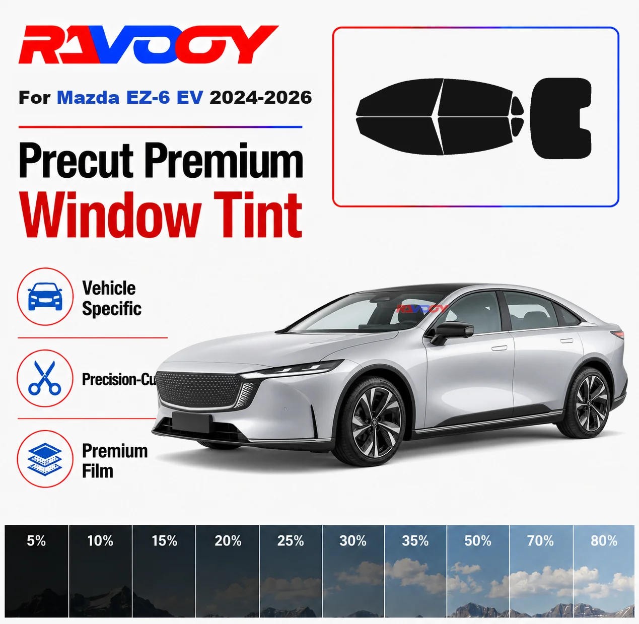 Premium Precut Window Tint Kit Front Rear Windows Rear Windshield For Mazda EZ-6 EV 2024-2026 Complete Set Nano Ceramic Film
Premium Precut Window Tint Kit Front Rear Windows Rear Windshield For Mazda EZ-6 EV 2024-2026 Complete Set Nano Ceramic Film