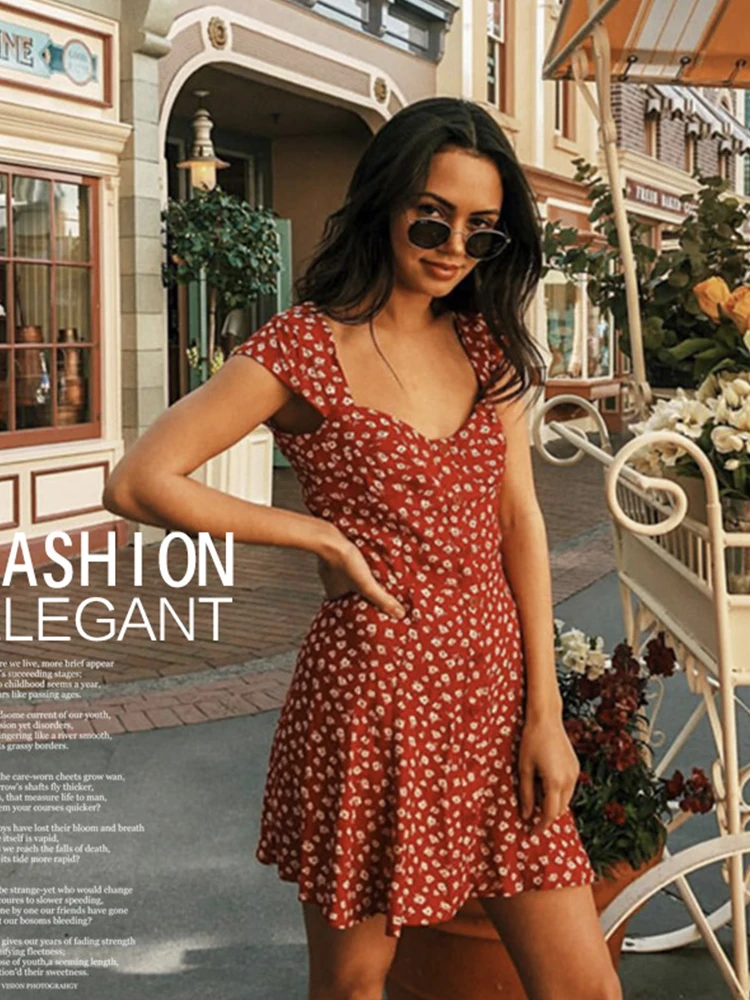 Retro Floral Red Square Collar Single Button Dress Summer Chiffon Short Skirt Date Girl High Waist A-Line Skirt Polyester Fiber
Retro Floral Red Square Collar Single Button Dress Summer Chiffon Short Skirt Date Girl High Waist A-Line Skirt Polyester Fiber