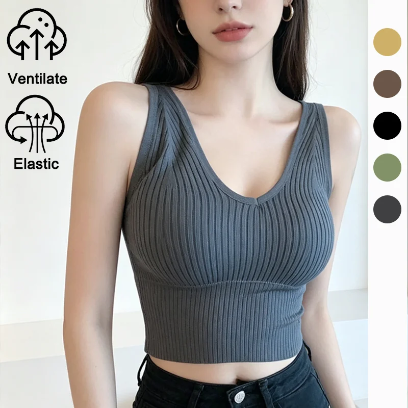 Summer Bra Top V Neck Rib Crop Tank Sleeveless Solid Color Backless Sporty Top With Detachable Bra Pads Women
Summer Bra Top V Neck Rib Crop Tank Sleeveless Solid Color Backless Sporty Top With Detachable Bra Pads Women