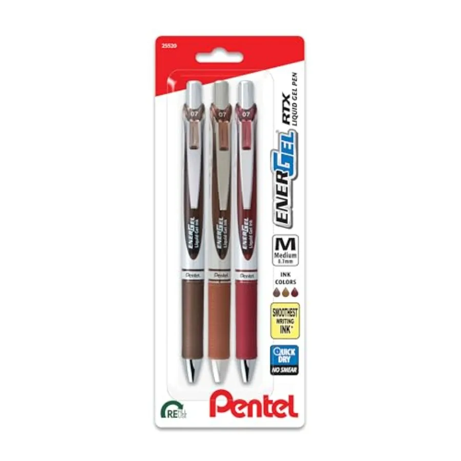 EnerGel RTX Retractable Liquid Gel Pen, Hue, 0.7mm, Sepia, Brown and Burgundy Ink, Pack of 3 Pens BL77CHABP3M
EnerGel RTX Retractable Liquid Gel Pen, Hue, 0.7mm, Sepia, Brown and Burgundy Ink, Pack of 3 Pens BL77CHABP3M