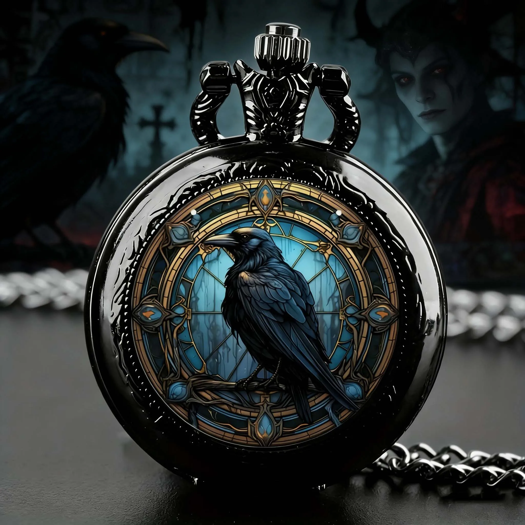 Unique Vintage Black Crow Mini Quartz Pocket Watch,Necklace Pendant With World Time Feature, Ideal Gift For Men & Women and Kids
Unique Vintage Black Crow Mini Quartz Pocket Watch,Necklace Pendant With World Time Feature, Ideal Gift For Men & Women and Kids