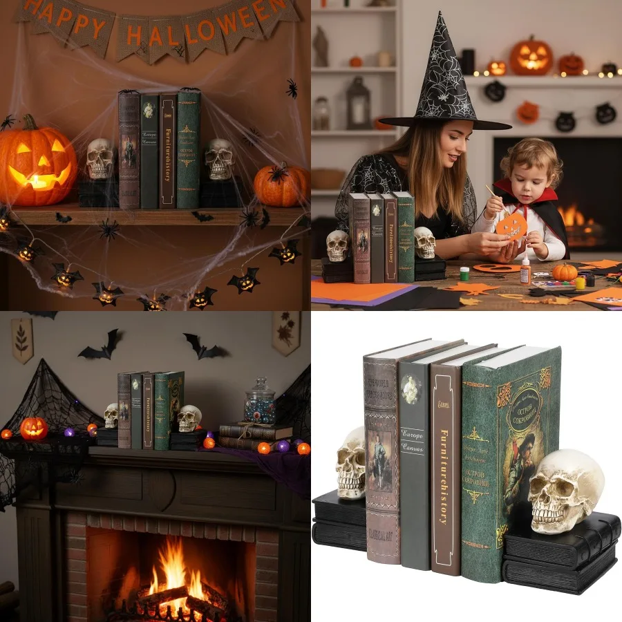Gothic Vintage Style Skull Book Ends with Black Stacked Books Decorative Design for Heavy Books Novelty Resin Skeleton Human He
Gothic Vintage Style Skull Book Ends with Black Stacked Books Decorative Design for Heavy Books Novelty Resin Skeleton Human He