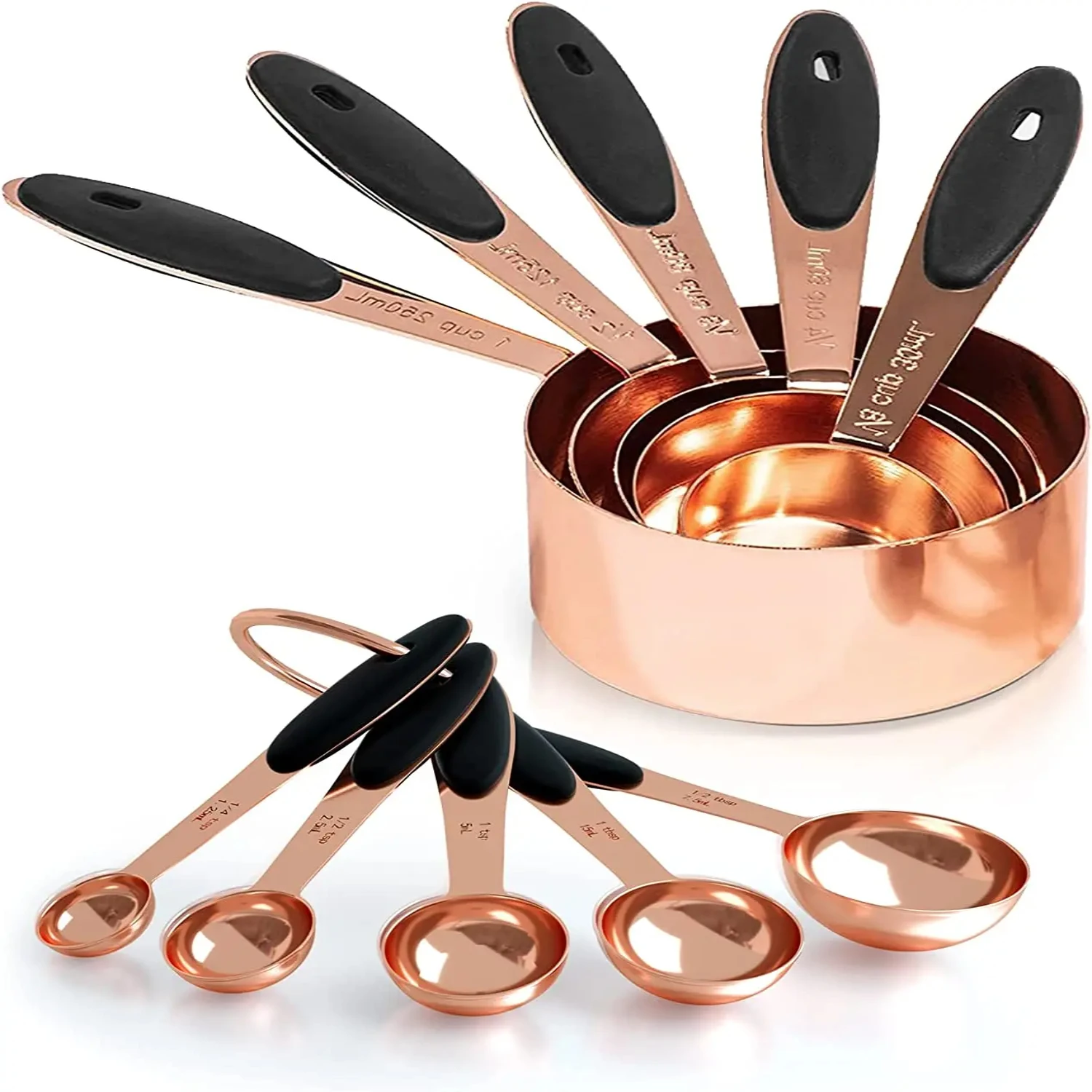 Copper Measuring Cups and Spoons Set - Luxurious 10 Piece Stainless Steel Nesting Measuring Cup Set with Ergonomic Soft Silicone
Copper Measuring Cups and Spoons Set - Luxurious 10 Piece Stainless Steel Nesting Measuring Cup Set with Ergonomic Soft Silicone