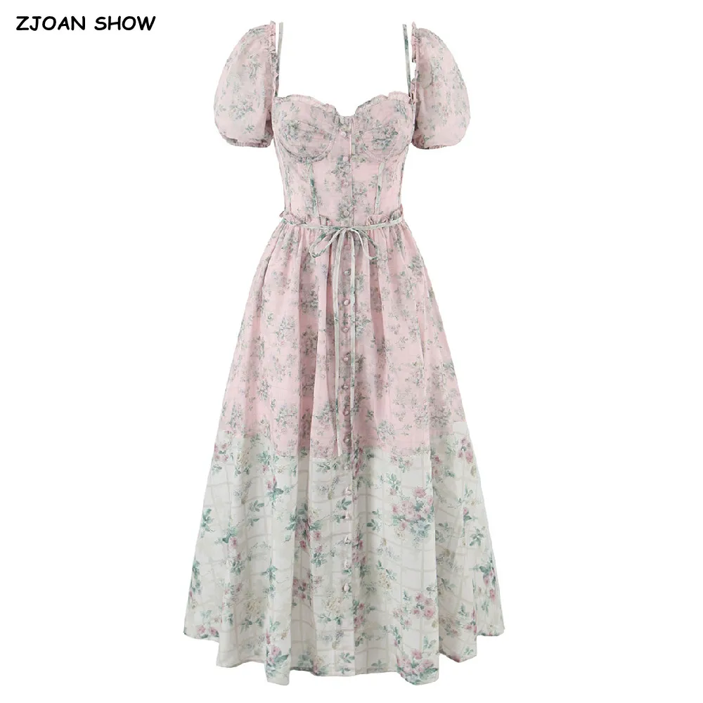 2025 Sweet Floral Print Contrast Color Hem Midi Dress Women Bow Lacing up Waist Ruched A-lined Swing Puff Sleeve Dresses Robe
2025 Sweet Floral Print Contrast Color Hem Midi Dress Women Bow Lacing up Waist Ruched A-lined Swing Puff Sleeve Dresses Robe