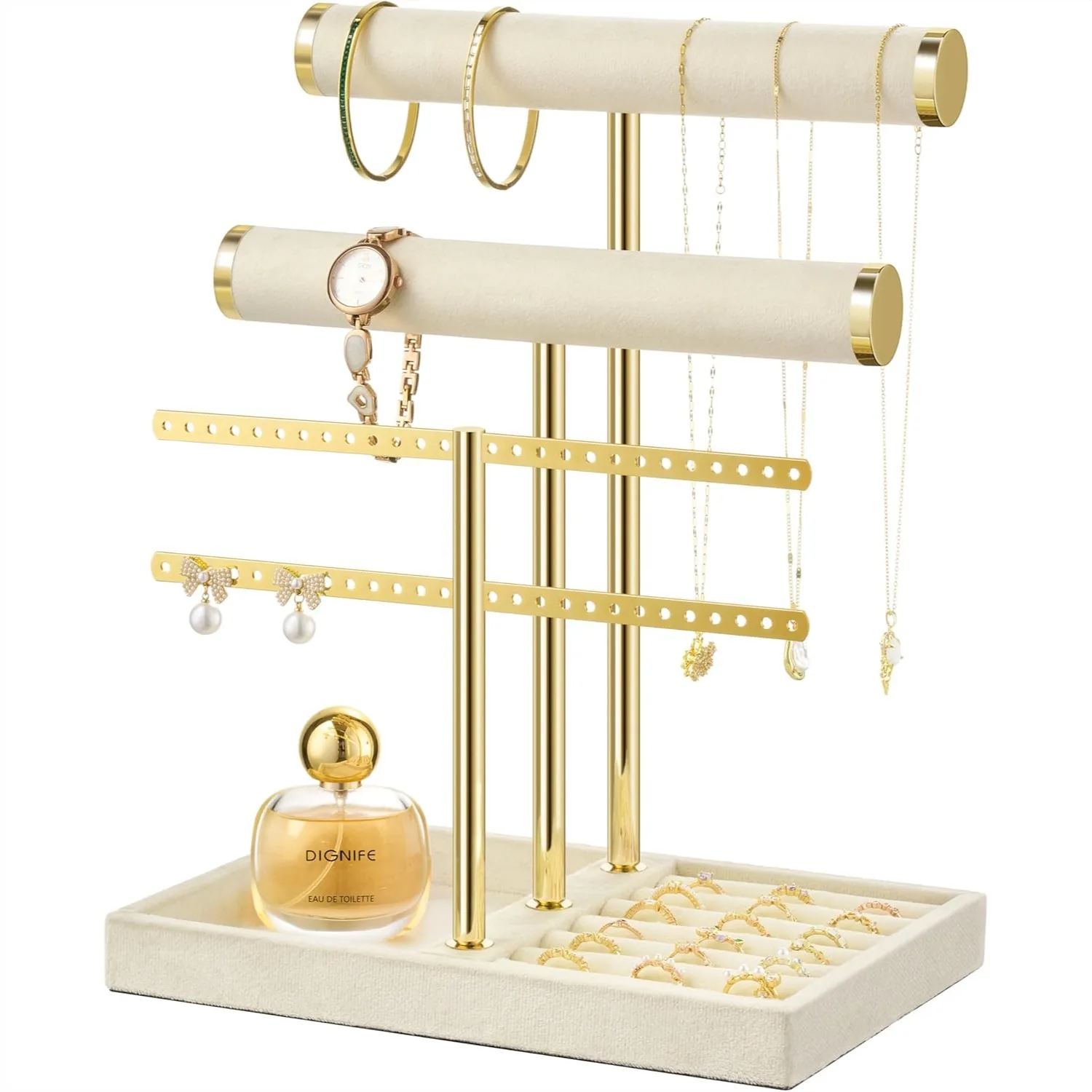 3 Tier Bracelet Holder Display - Detachable T Bar Beige Velvet Jewelry Organizer for Bracelets Necklaces Earrings Rings
3 Tier Bracelet Holder Display - Detachable T Bar Beige Velvet Jewelry Organizer for Bracelets Necklaces Earrings Rings