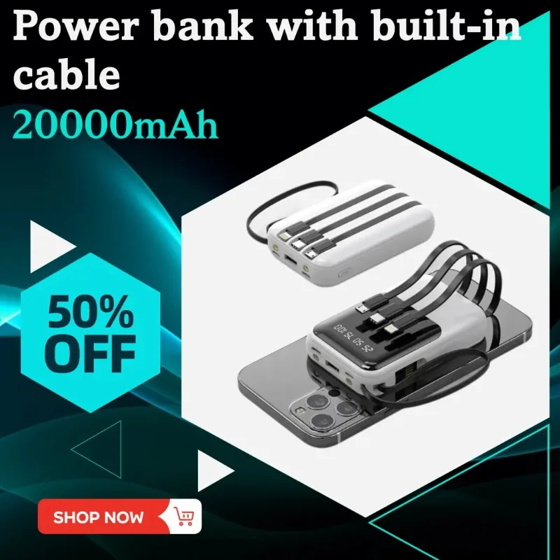 New Built-in Cable Power Bank with 20000mAh Large Capacity Shared Mobile Power Source
New Built-in Cable Power Bank with 20000mAh Large Capacity Shared Mobile Power Source