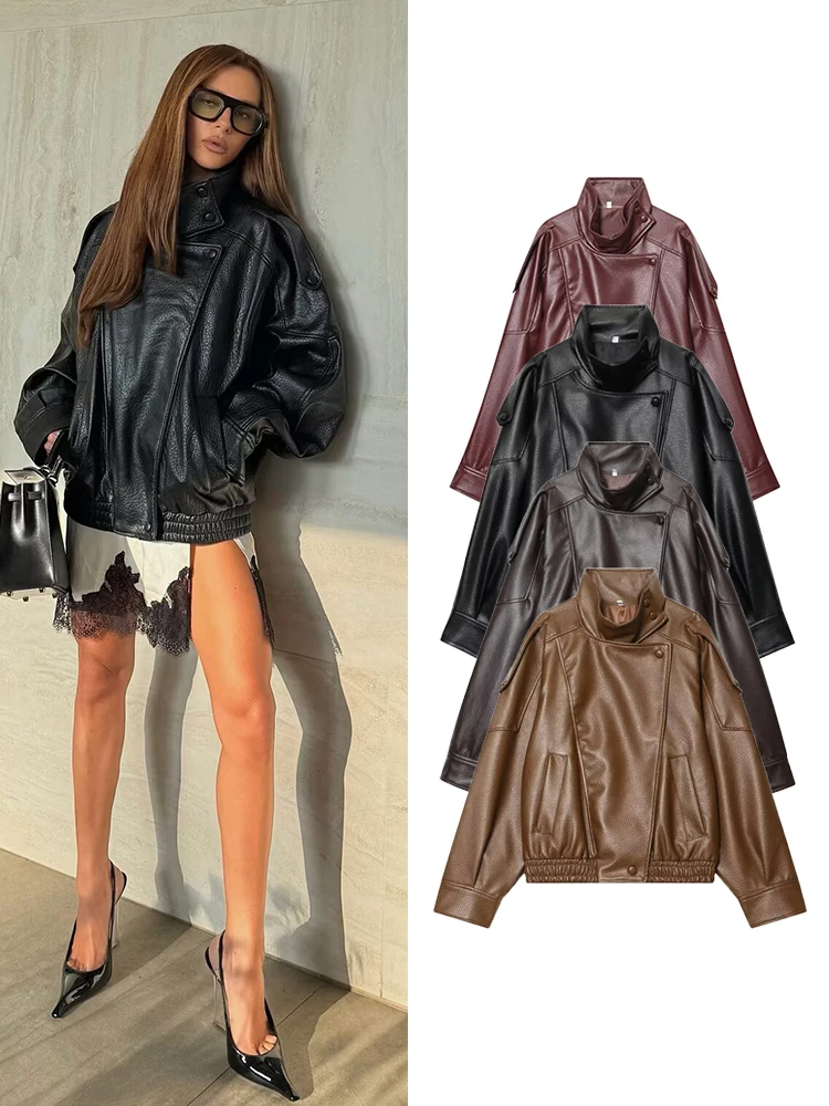 TFMLN New Faux Leather Jackets for Women Solid Loose Fit Stand Collar Short Bomber Jacket Fashion Ladies Casual Zipper Outerwear
TFMLN New Faux Leather Jackets for Women Solid Loose Fit Stand Collar Short Bomber Jacket Fashion Ladies Casual Zipper Outerwear