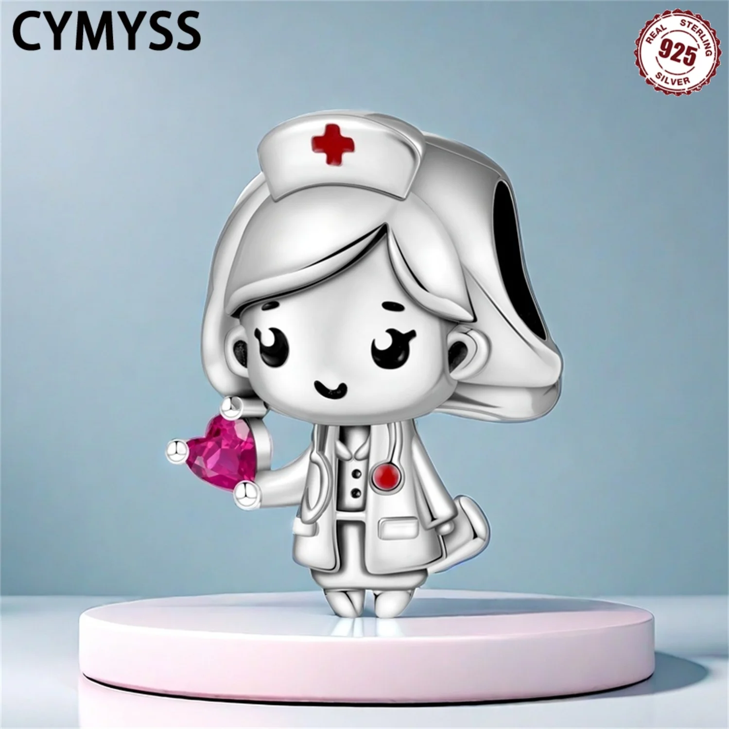 CYMYSS 925 sterling silver heart-shaped nurse bead zircon bead suitable for DIY bracelets, women's bead jewelry
CYMYSS 925 sterling silver heart-shaped nurse bead zircon bead suitable for DIY bracelets, women's bead jewelry