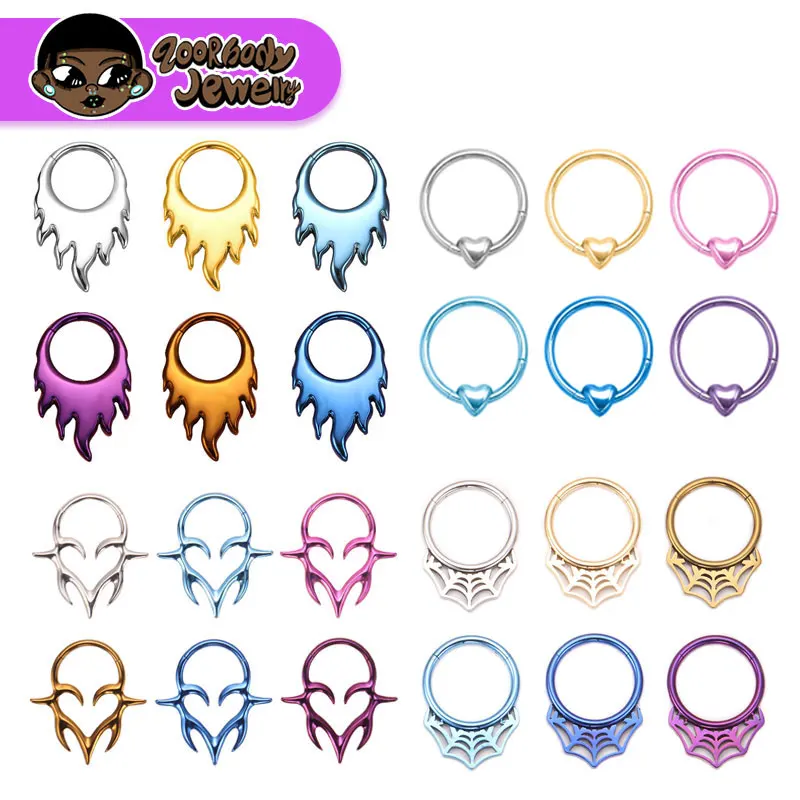 ASTM F136 Titanium Heart Clicker Septum Piercing 16G Hinge Daith Helix Flame Spider Web Earring 2024 New Anodized Wholesale
ASTM F136 Titanium Heart Clicker Septum Piercing 16G Hinge Daith Helix Flame Spider Web Earring 2024 New Anodized Wholesale