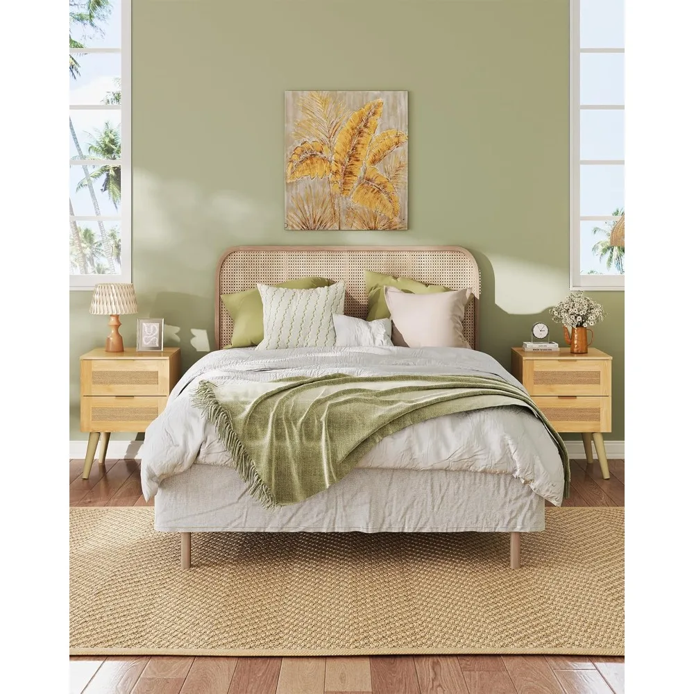 A set of two wooden bedside tables, a set of bedside tables with 2 wicker decorative drawers, and a coffee table with solid legs
A set of two wooden bedside tables, a set of bedside tables with 2 wicker decorative drawers, and a coffee table with solid legs